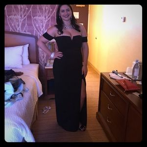 Strapless black dress with arm cuffs